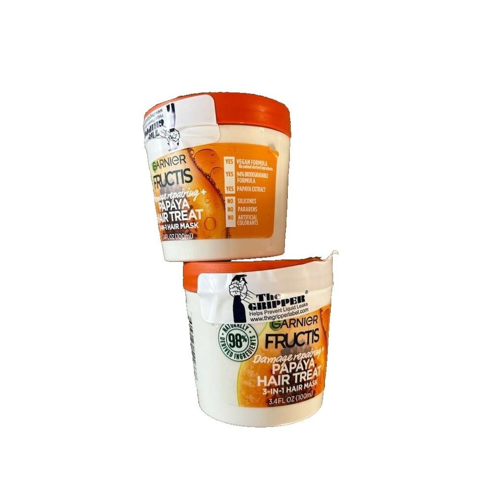 New Garnier Fructis Damage Repairing Treat Hair Mask Papaya Extract 3.4oz 2 Pack
